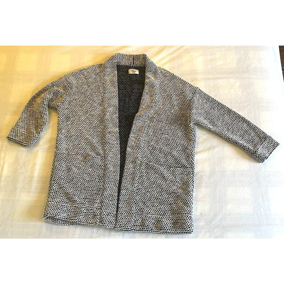 Marine Layer Sweater Size L Black White Birdseye Cardigan Open Front 3/4 Sleeve - Picture 8 of 10